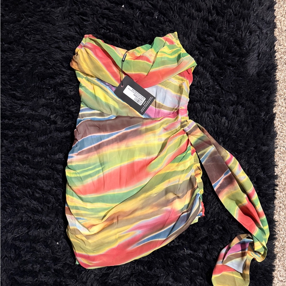 PrettyLittleThing Yellow Green One Shoulder Bodycon Mini Dress